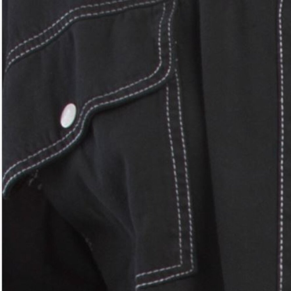 NWT ELAN Contrast Stitch Cotton Snap button front closure Black Shacket S - Picture 7 of 13